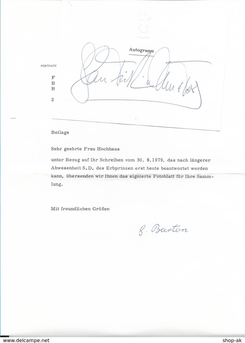 C3436/ Original Autogramm Fürst Thurn Und Taxis  1979 - Autres & Non Classés