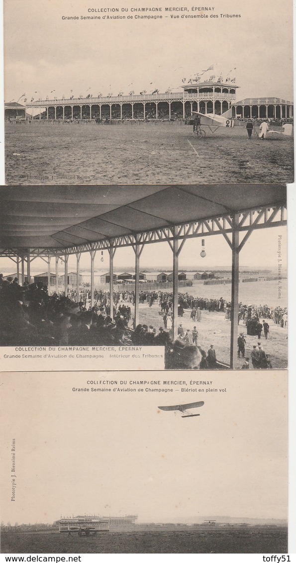 3 CPA:COLLECTION CHAMPAGNE MERCIER ÉPERNAY ( 51) GRANDE SEMAINE AVIATION "BLÉRIOT,AVION N° 21,TRIBUNES" - Epernay