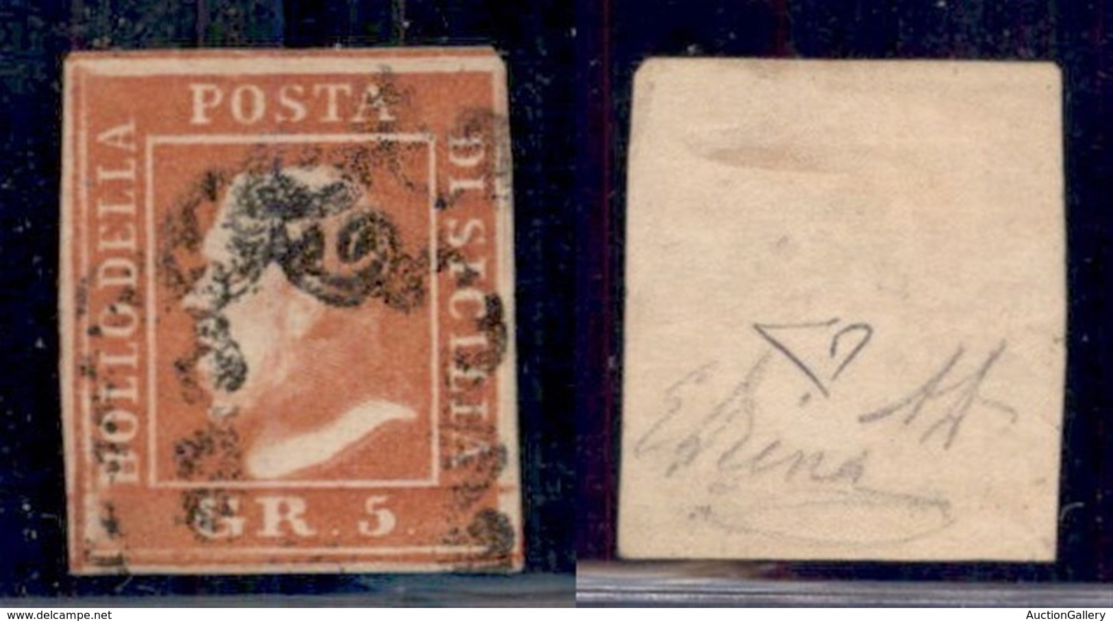 ANTICHI STATI ITALIANI - SICILIA - 1859 - 5 Grana Vermiglio (11) - Usato - Cert Diena (5500) - Altri & Non Classificati