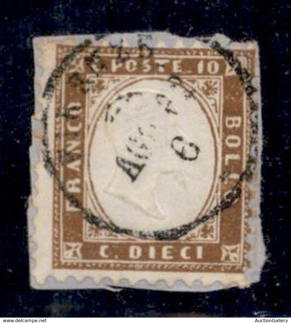 REGNO - POSTA ORDINARIA - 1862 - 10 Cent Arancio Ocra (1h) Su Frammento - Cert AG (950) - Altri & Non Classificati