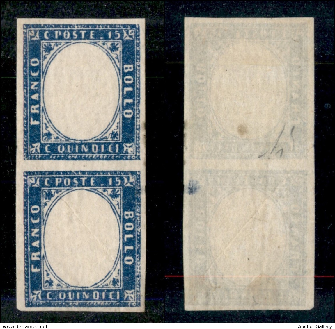 REGNO - POSTA ORDINARIA - 1863 - 15 Cent (11m) - Coppia Verticale Senza Effigi - Nuova Senza Gomma - Leggera Piega Diago - Sonstige & Ohne Zuordnung