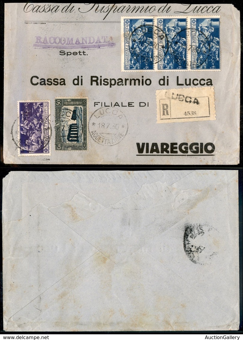 REGNO - POSTA ORDINARIA - Milizia (273) + Ferrucci (278 + 279 Striscia Di Tre) - Raccomandata Da Lucca A Viareggio Del 1 - Altri & Non Classificati