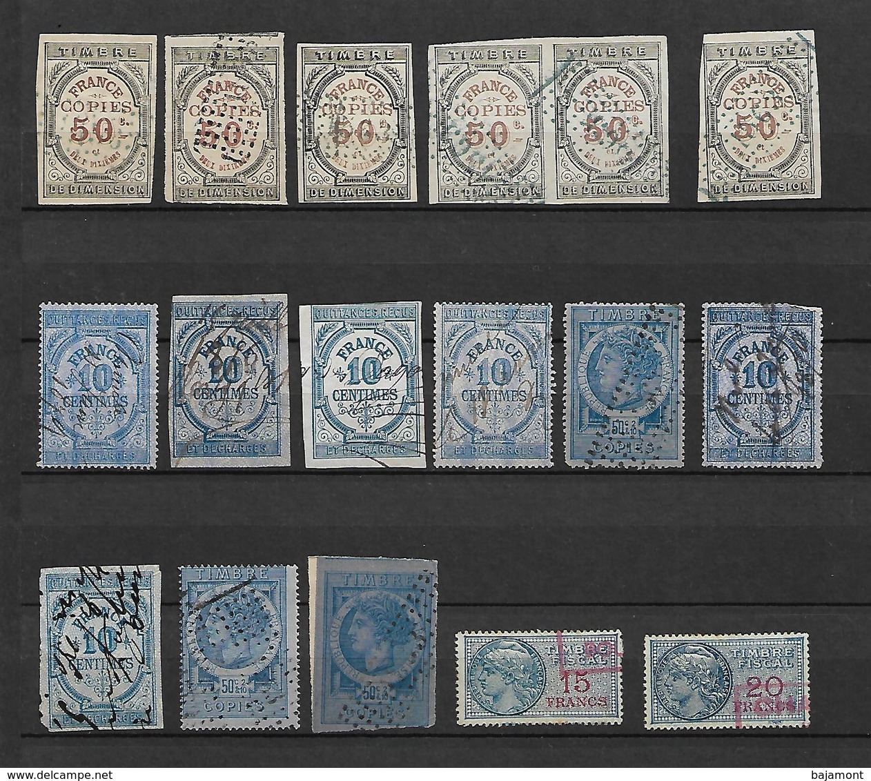 TIMBRES DE FRANCE. LOT DE 15 FISCAUX. - Autres & Non Classés