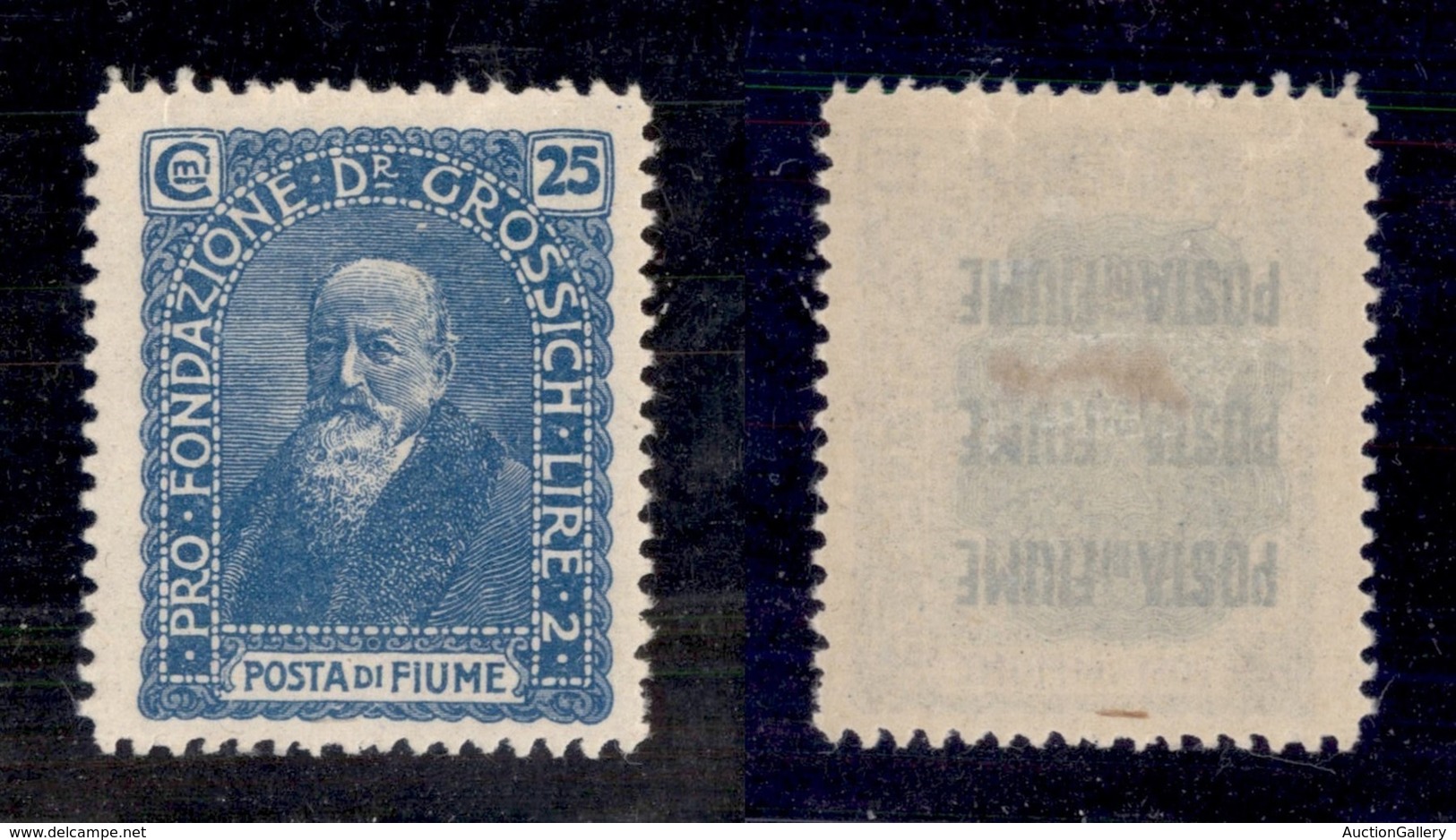 OCCUPAZIONI I GUERRA MONDIALE - FIUME - 1919 - Grossich - 25 Cent (74c - Celeste Latteo) - Gomma Originale (600) - Altri & Non Classificati