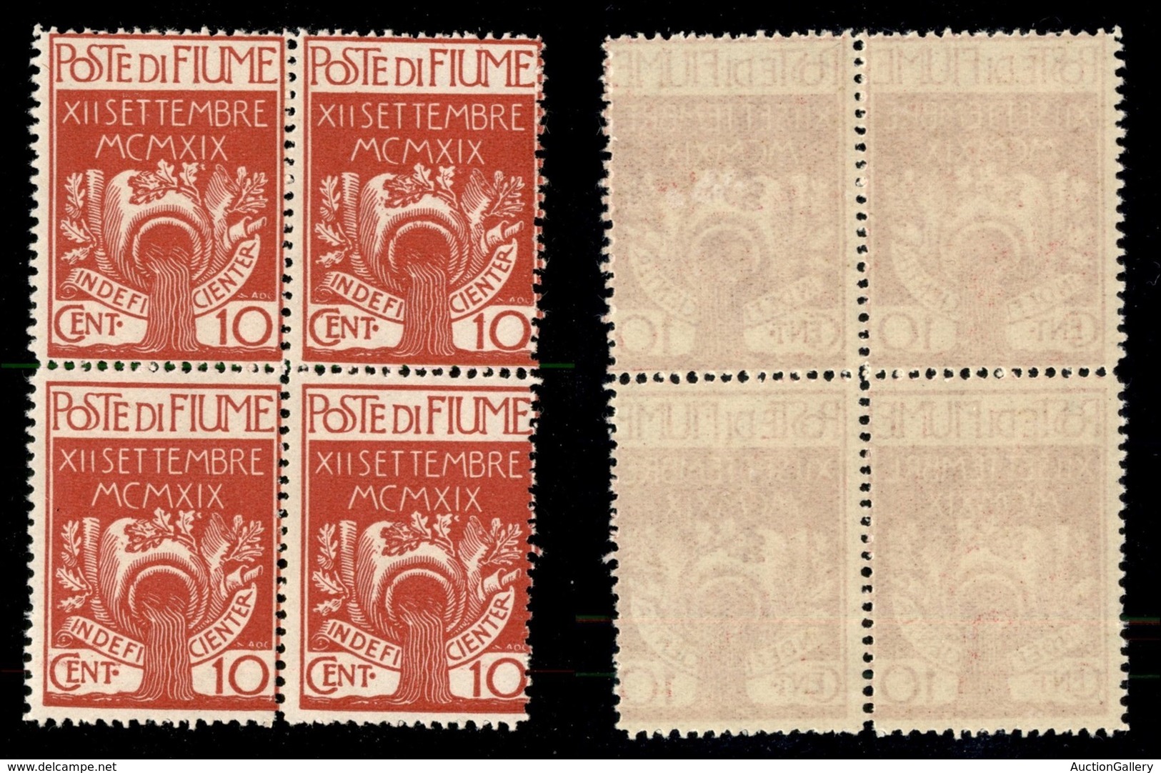 OCCUPAZIONI I GUERRA MONDIALE - FIUME - 1920 - 10 Cent Legionari (128) - Quartina - Gomma Integra (450) - Altri & Non Classificati