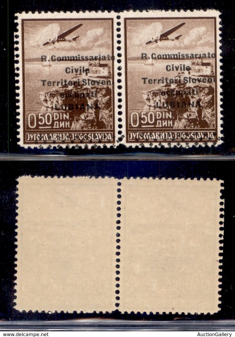 OCCUPAZIONI II GUERRA MONDIALE - LUBIANA - 1941 - 50 Para (1fcd) - Coppia Con Soprastampa Spostata (un Rombo A Sinistra) - Altri & Non Classificati