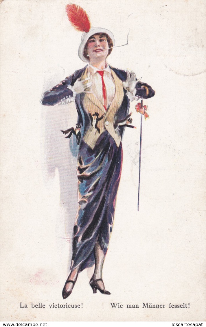 CPA  - Illustrateur - La Belle Victorieuse ! -femme /cigarette"wie Man Männer Fesselt ! (lot Pat 98/02) - 1900-1949