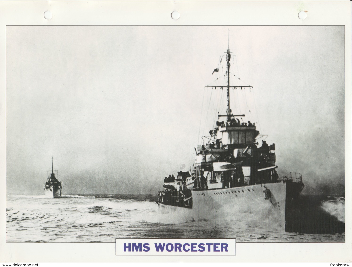 Picture Suitable For Framing - HMS  - Worcester - Destroyer - See Description Very Good - Non Classés