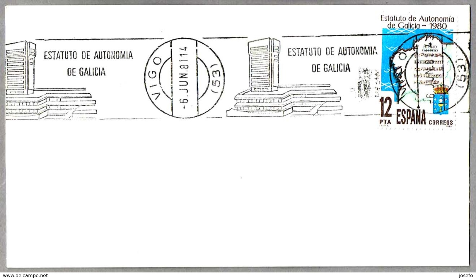 Rodillo ESTATUTO DE AUTONOMIA DE GALICIA. Vigo, Pontevedra, 1981 - Cartas & Documentos
