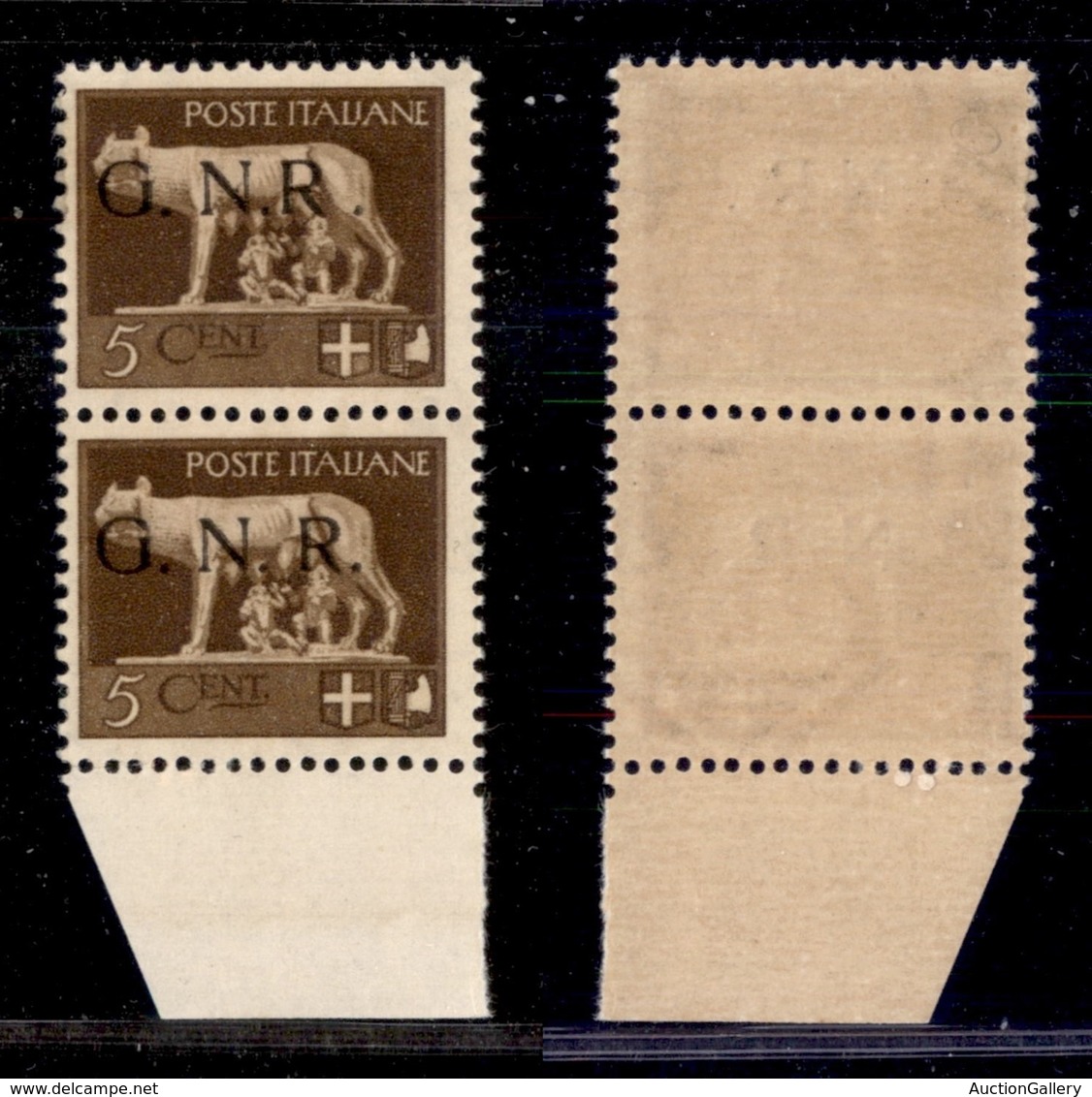 RSI - G.N.R. BRESCIA - 1943 - 5 Cent (470/I L + 470/I) - Coppia Verticale Bordo Foglio (pos. 186/196) - R Accostato A N  - Altri & Non Classificati