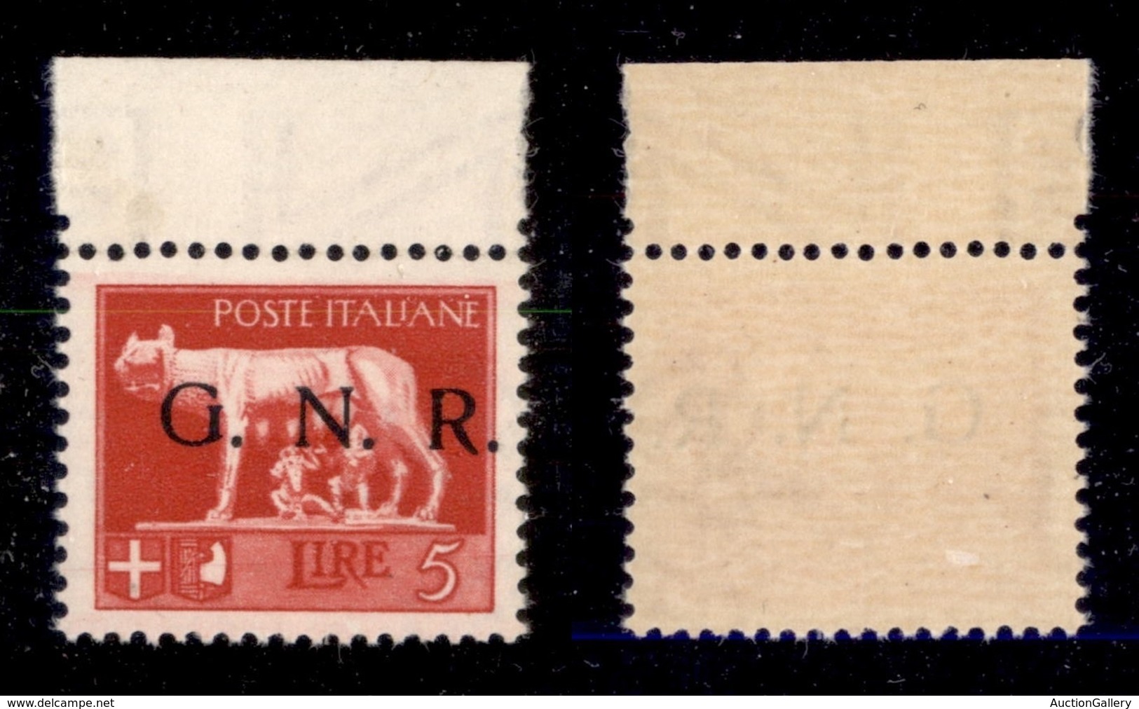 RSI - G.N.R. BRESCIA - 1943 - Spaziati - 5 Lire (485/A) - Gomma Integra - Cert. AG (3.600) - Altri & Non Classificati