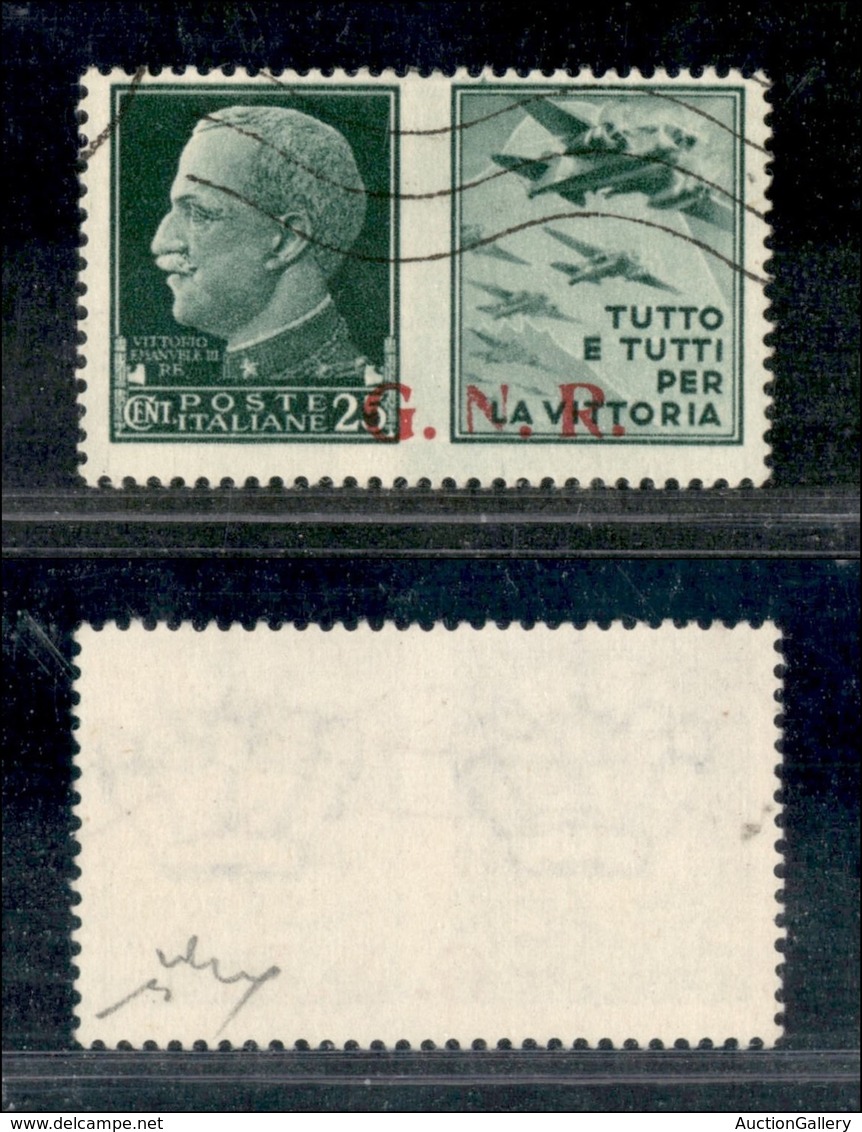 RSI - G.N.R. BRESCIA - Propaganda Di Guerra - 1943 - 25 Cent Aviazione (15/Iea) Usato - Soprastampa In Basso A Destra +  - Altri & Non Classificati