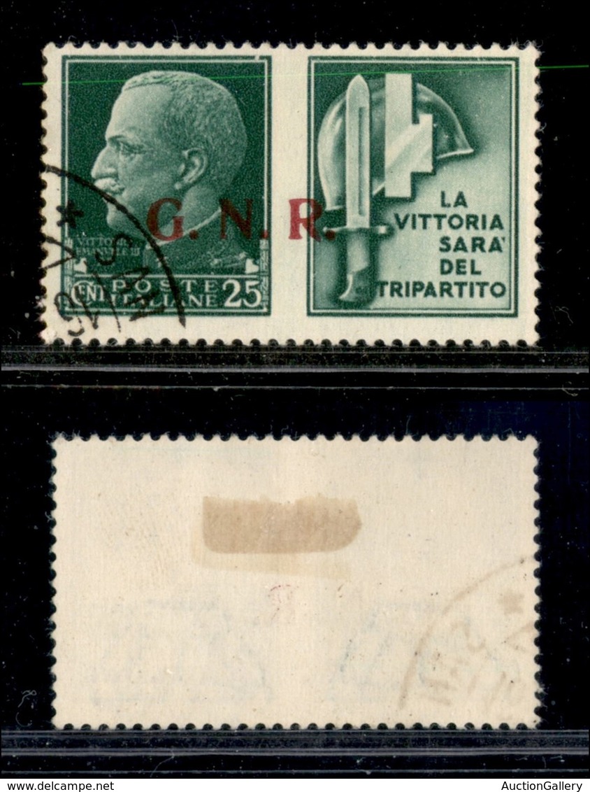 RSI - G.N.R. BRESCIA - Propaganda Di Guerra - 1943 - 25 Cent Milizia (16/Icb) Usato - Soprastampa A Sinistra - Non Catal - Altri & Non Classificati