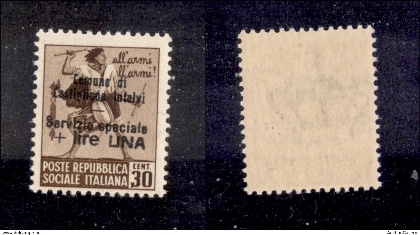 EMISSIONI LOCALI - CASTGLIONE D'INTELVI - 1945 - 1 Lira Su 30 Cent (8) - Gomma Integra - Cert. AG (375) - Other & Unclassified
