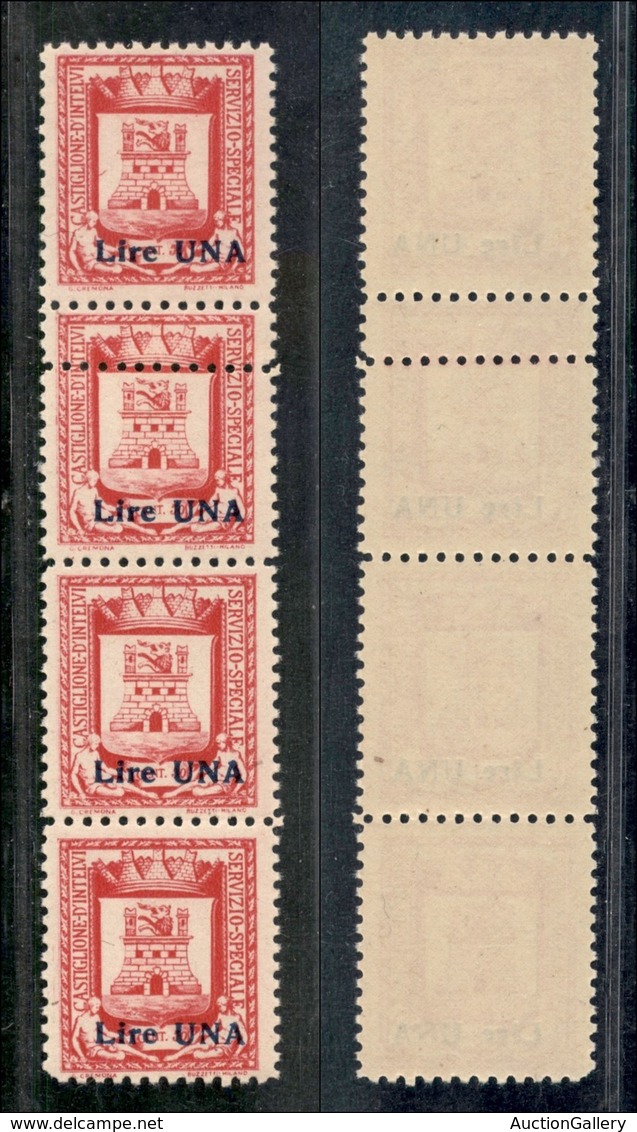 EMISSIONI LOCALI - CASTGLIONE D'INTELVI - 1945 - 1 Lira Su 50 Cent (19cb) Con Doppia Dentellatura In Striscia Con 3 Norm - Altri & Non Classificati