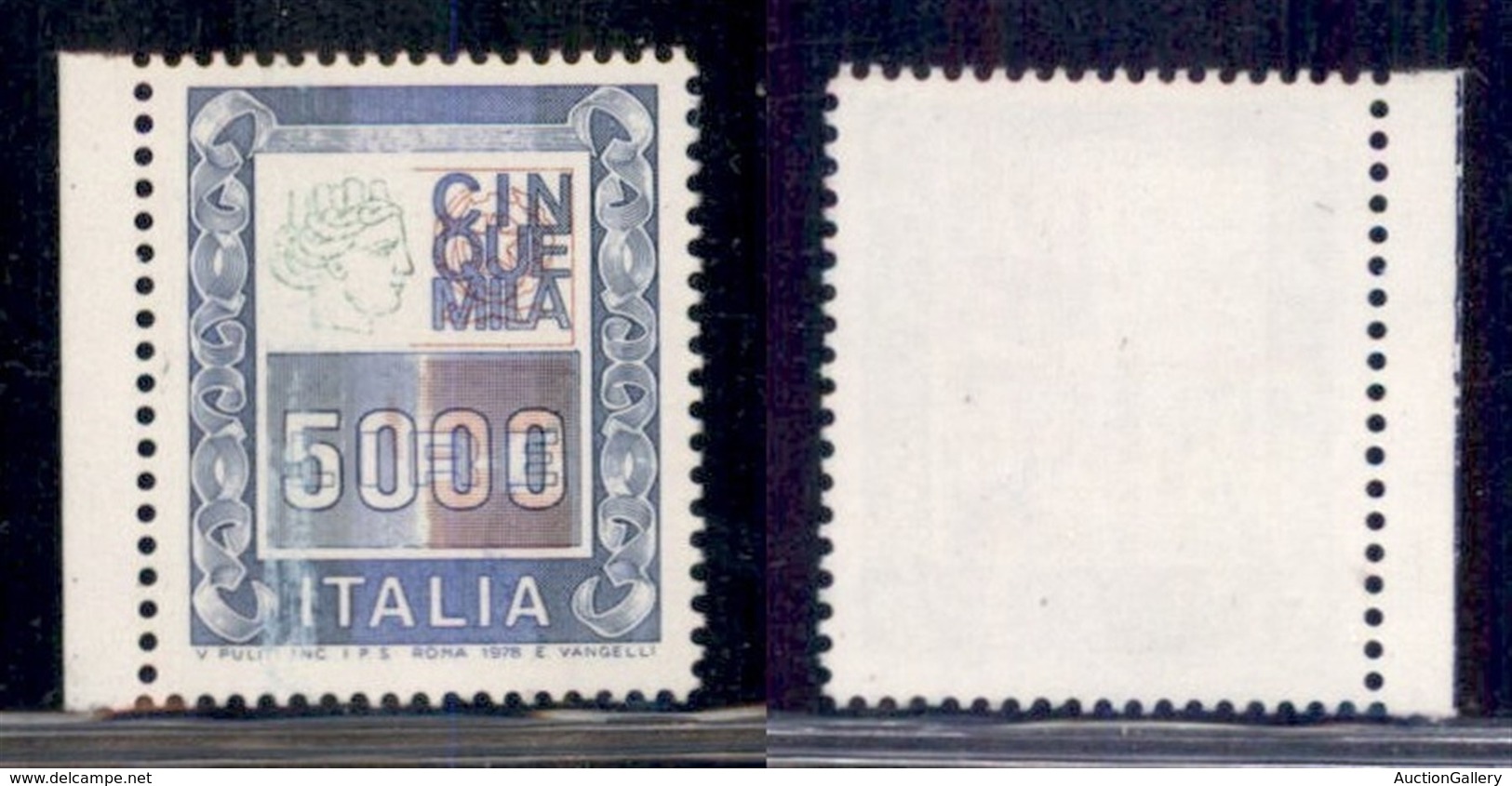 REPUBBLICA - POSTA ORDINARIA - 1978 - 5000 Lire (1442) Con Stampa Spostata E Mancante - Gomma Integra - Altri & Non Classificati