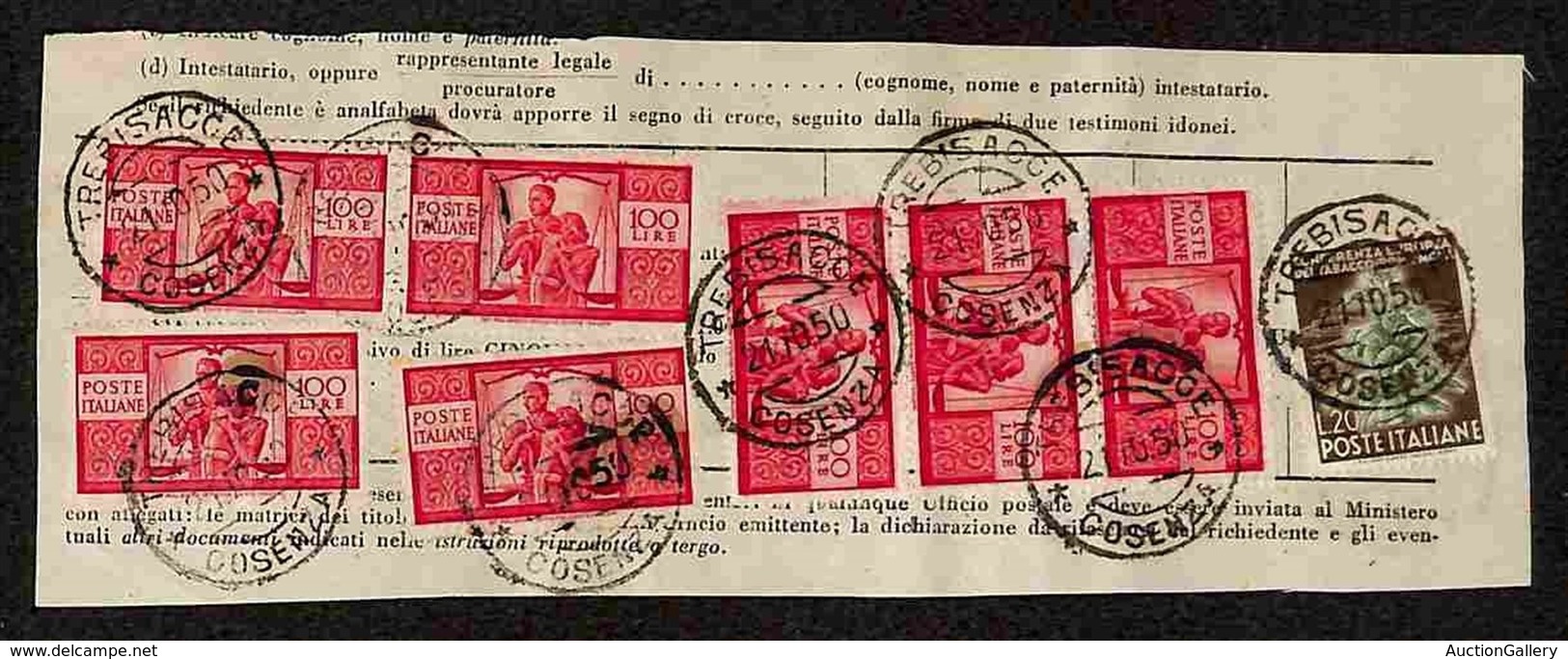 REPUBBLICA - BUONI FRUTTIFERI POSTALI - Duplicazione Buoni Fruttiferi - Affrancatura Per 720 Lire Composta Da Sette 100  - Altri & Non Classificati