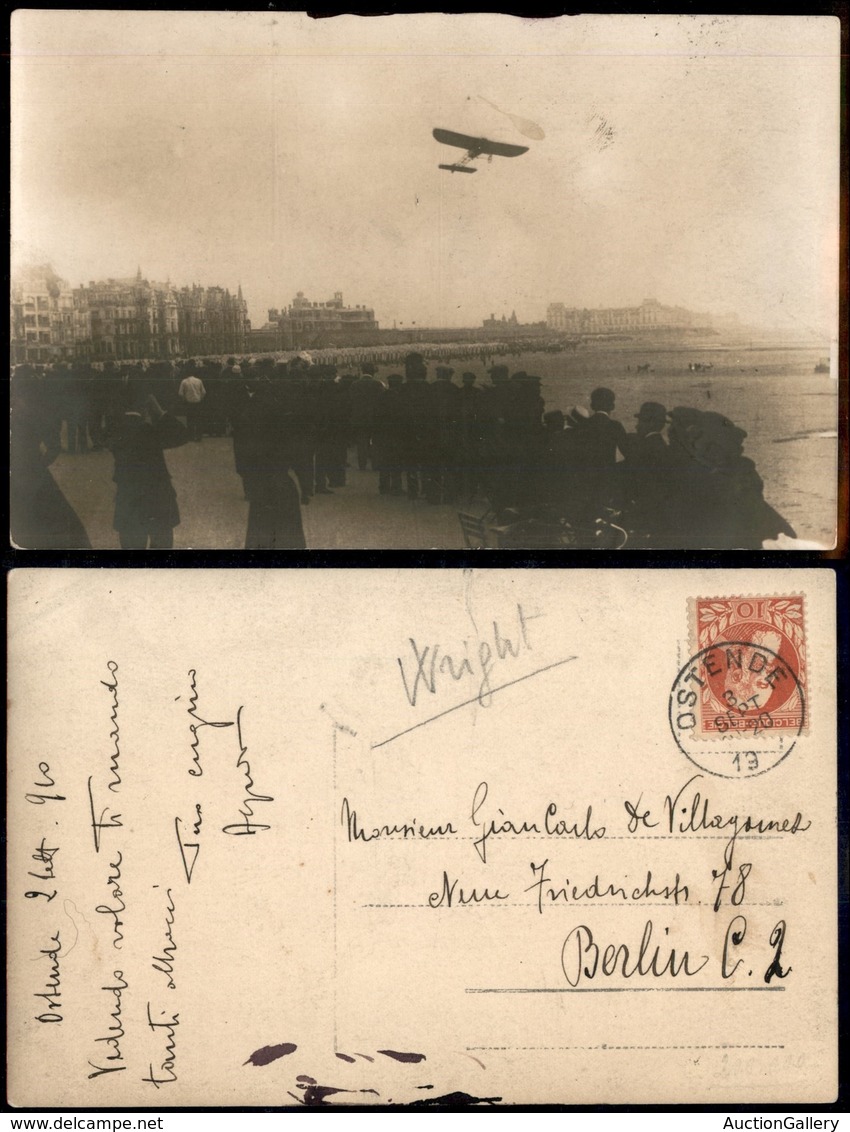 CARTOLINE - AEROFILIA - 1910 (2 Settembre) - Ostenda - "vedendo Volare..." - Cartolina Fotografica Con Wright In Volo - Altri & Non Classificati