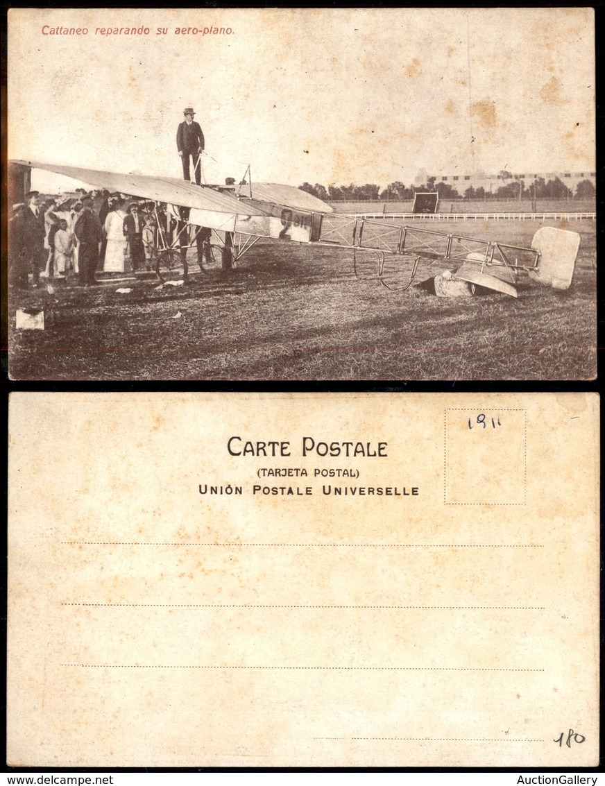 CARTOLINE - AEROFILIA - 1911 (25 Giugno) - Cattaneo Reparando Su Aereoplano - Cartolina Nuova - Altri & Non Classificati