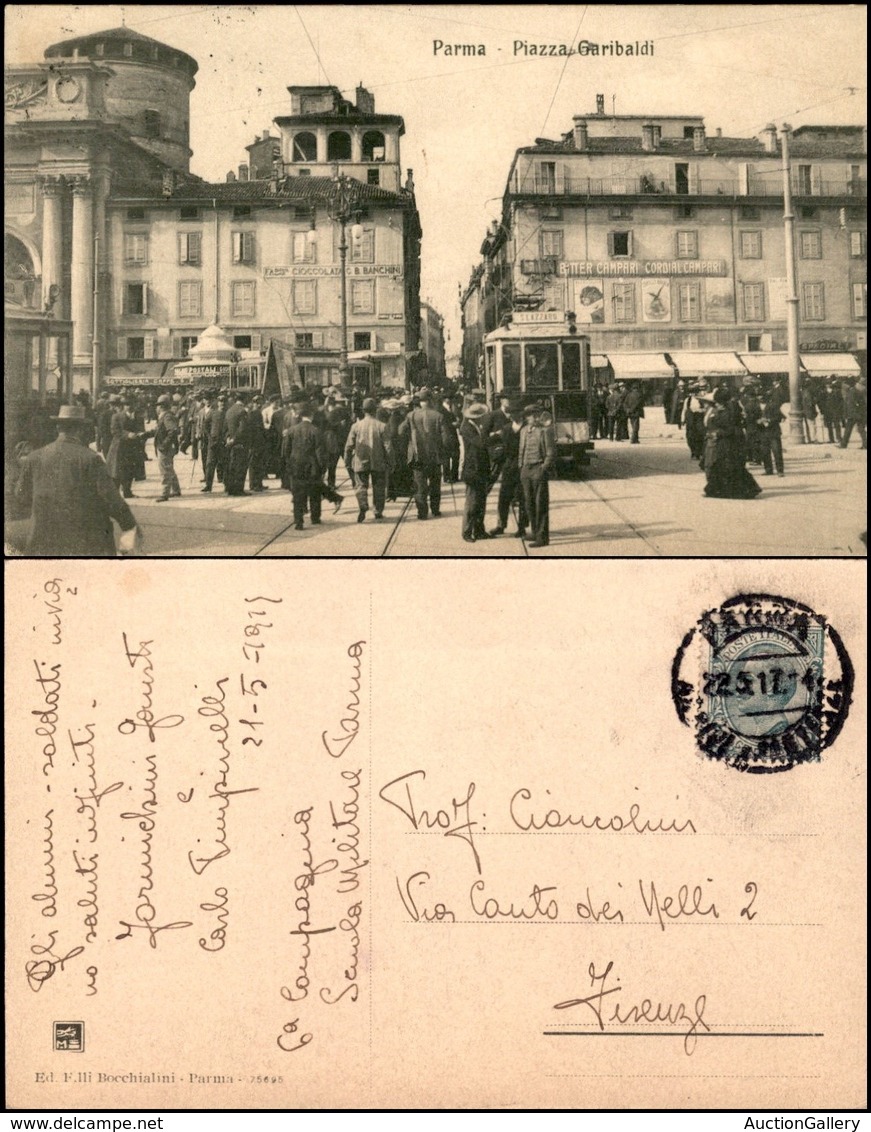 CARTOLINE - PAESAGGISTICHE - Parma - Piazza Garibaldi - Animatissima Con Tram - Viaggiata 22.5.1917 - Altri & Non Classificati