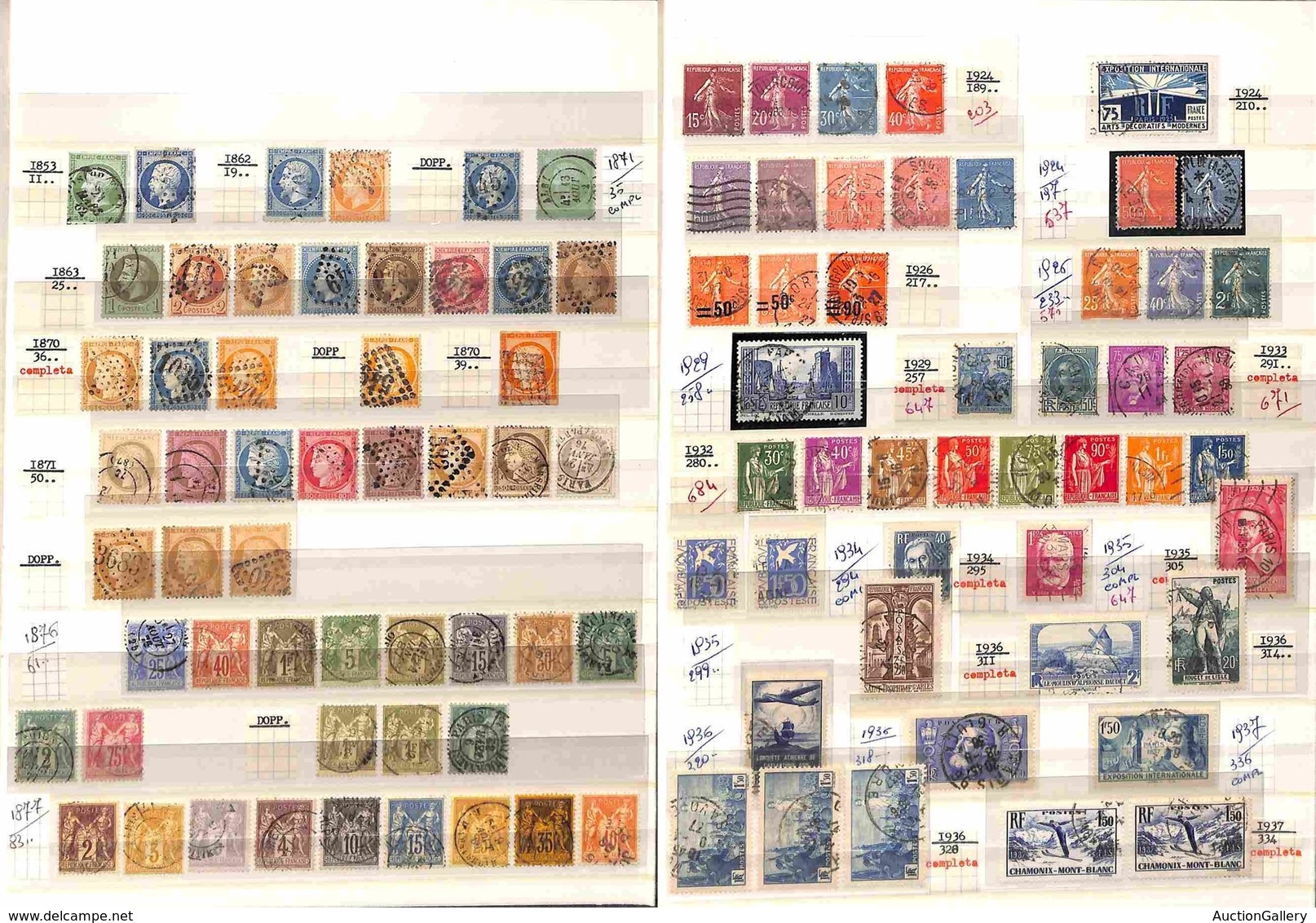 FRANCIA - 1853/1968 - Collezione Di Valori E Serie Complete Del Periodo Usati - Valore Di Catalogo Oltre 400 - Altri & Non Classificati