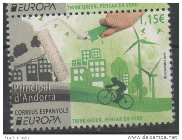 SPANISH ANDORRA , 2016, MNH, EUROPA, THINK GREEN, BICYCLES, WIND ENERGY,TREES, 1v - 2016