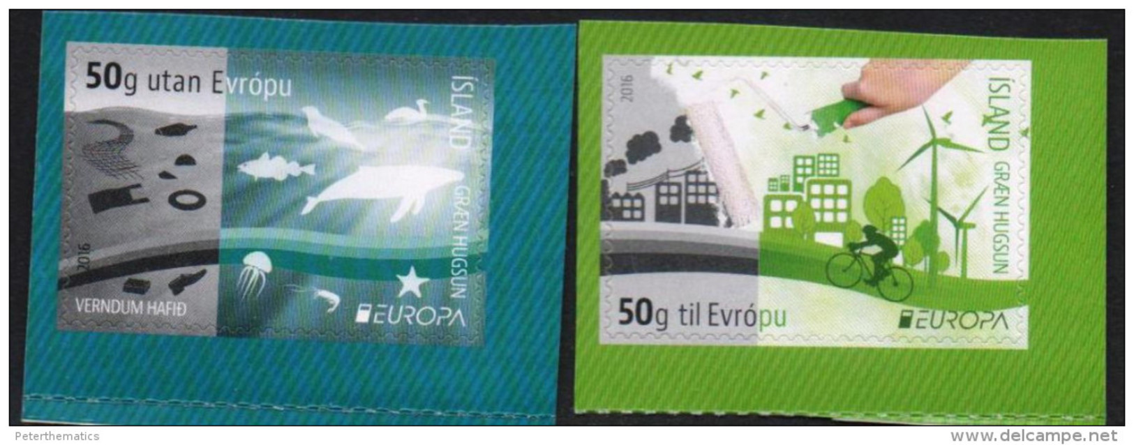 ICELAND , 2016, MNH, EUROPA, THINK GREEN, BICYCLES, WIND ENERGY,WHALES, FISH, SEALS, 2v S/A Ex. BOOKLET - 2016