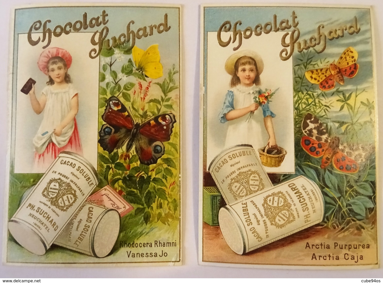 2 CHROMO --CHOCOLAT SUCHARD.-FILLETTE ET PAPILLONS. - Suchard