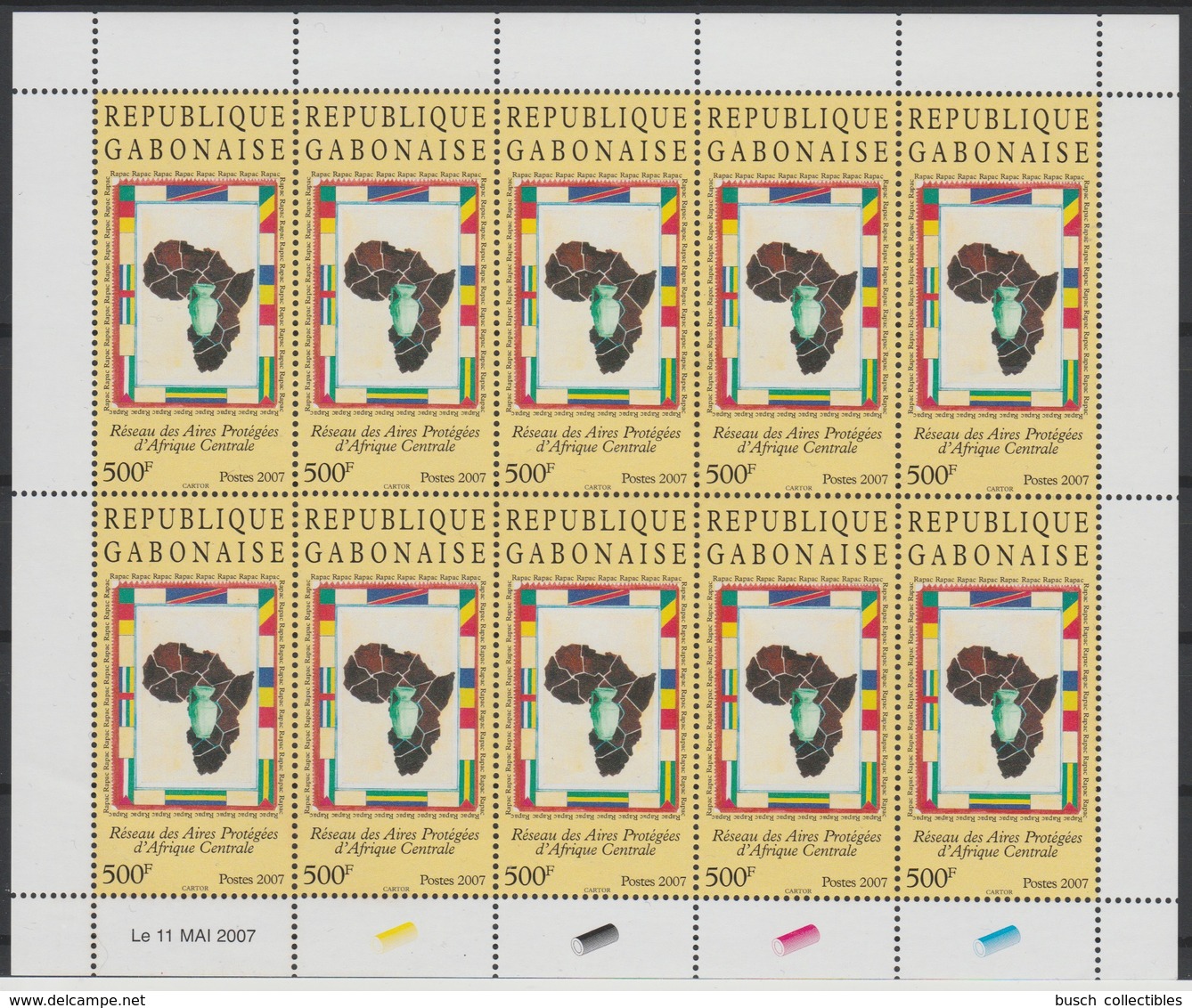 Gabon Gabun 2007 Mi. 1684 Kleinbogen Réseau Des Aires Protégées D'Afrique Centrale Map Karte Carte Drapeaux Flags RARE ! - Timbres