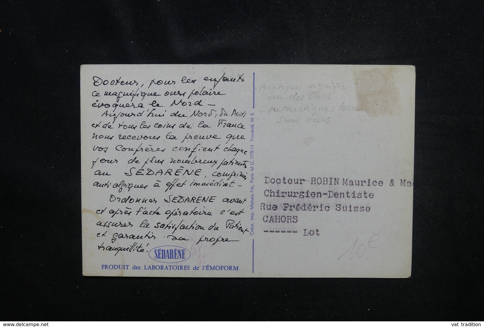 PÔLE NORD - Carte Postale ( Ours Blanc ) Publicité Médicale Sébarène - L 54277 - Autres & Non Classés