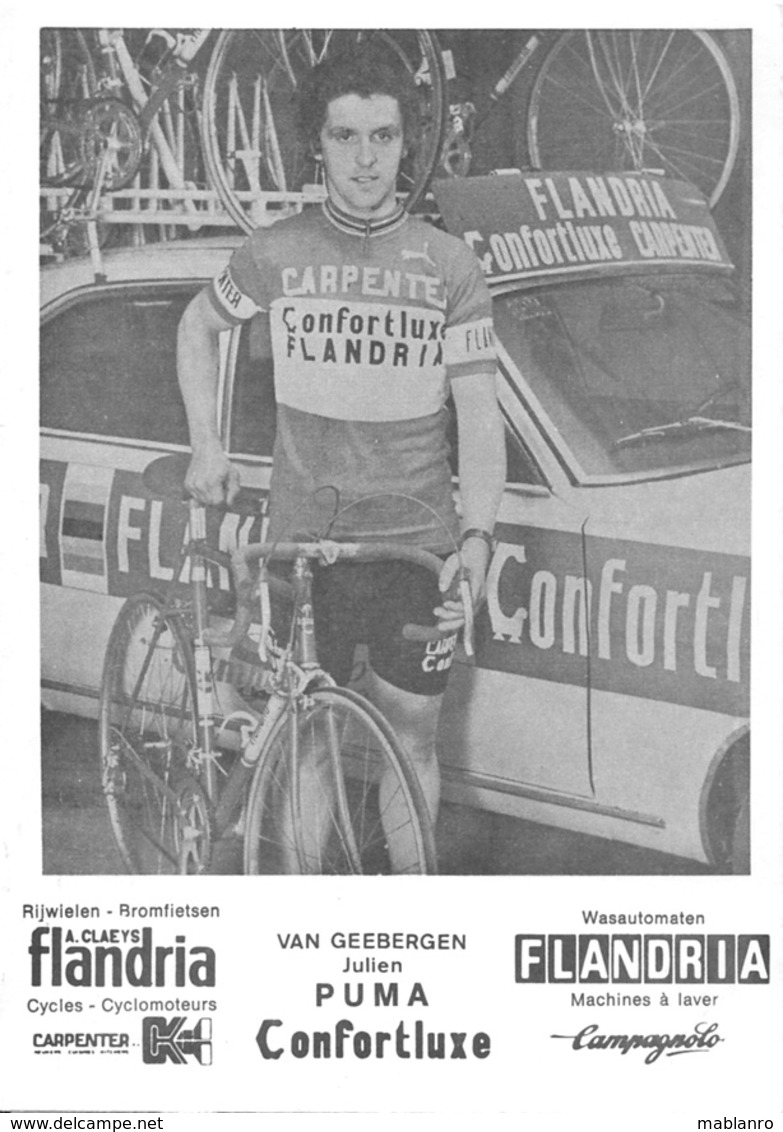 CARTE CYCLISME JULIEN VAN GEEBERGEN TEAM CARPENTER FLANDRIA 1975 - Cycling