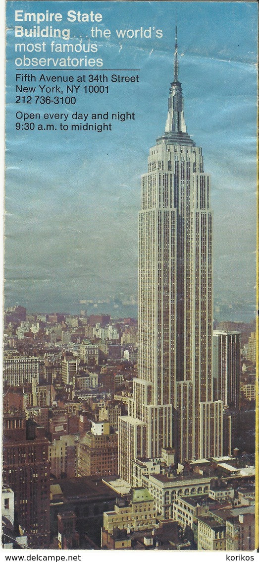 NEW YORK EMPIRE STATE BUILDING OBSERVATORY LEAFLET 70s - América Del Norte