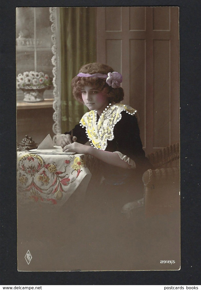 GRETE REINWALD Writing A Letter - Old Real Photo Postcard PFB 1910s GERMANY - Portraits