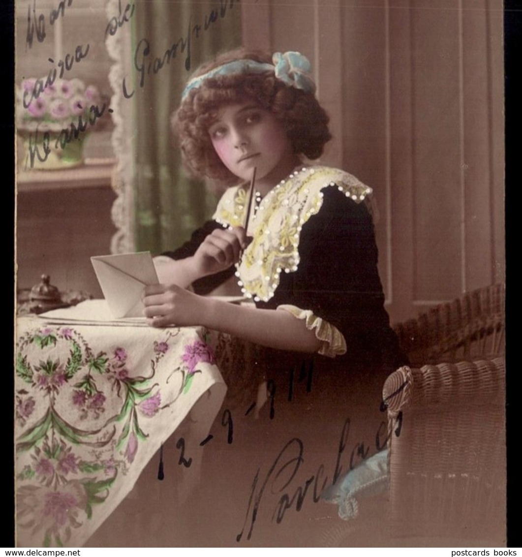 GRETE REINWALD Pensive, Writing A Letter - Old Real Photo Postcard PFB 1910s GERMANY - Portraits