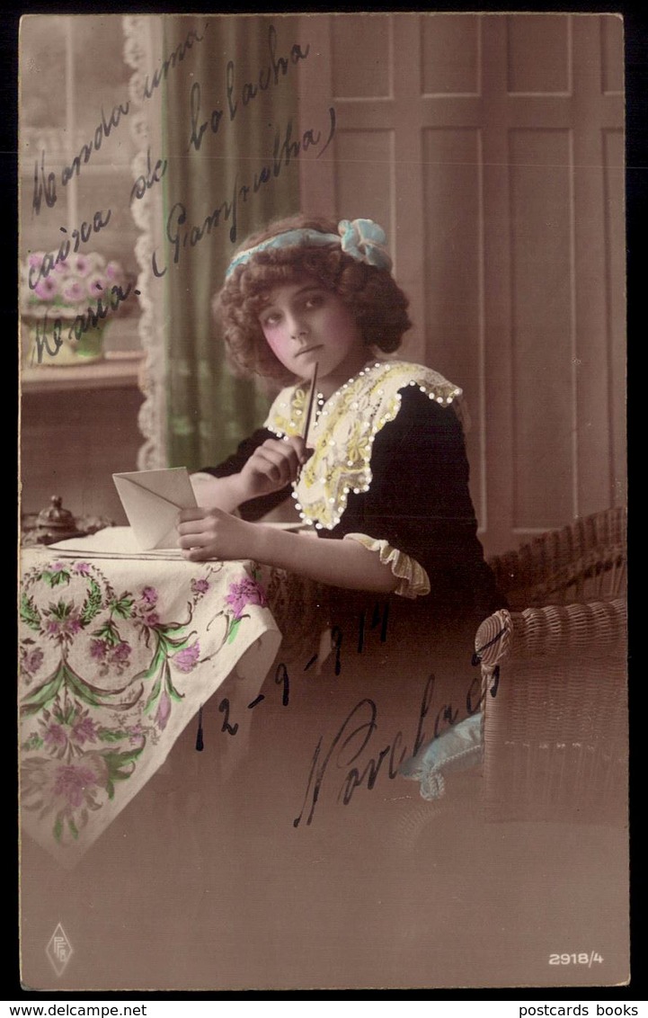 GRETE REINWALD Pensive, Writing A Letter - Old Real Photo Postcard PFB 1910s GERMANY - Portraits