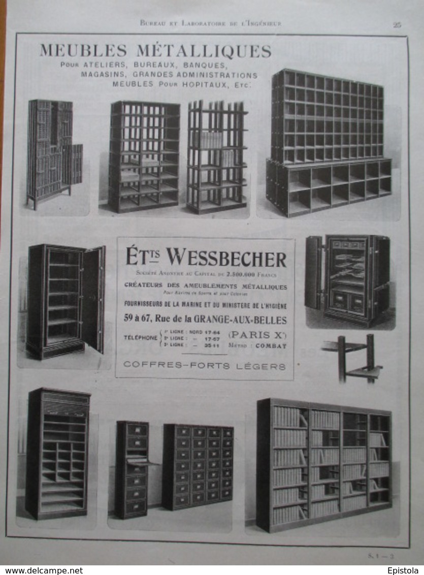COFFRES FORT LEGERS  Ets Wessbecher  - Page De 1925 De Catalogue Sciences & Technique (Dims. Standard 22 X 30 Cm) - Autres Appareils