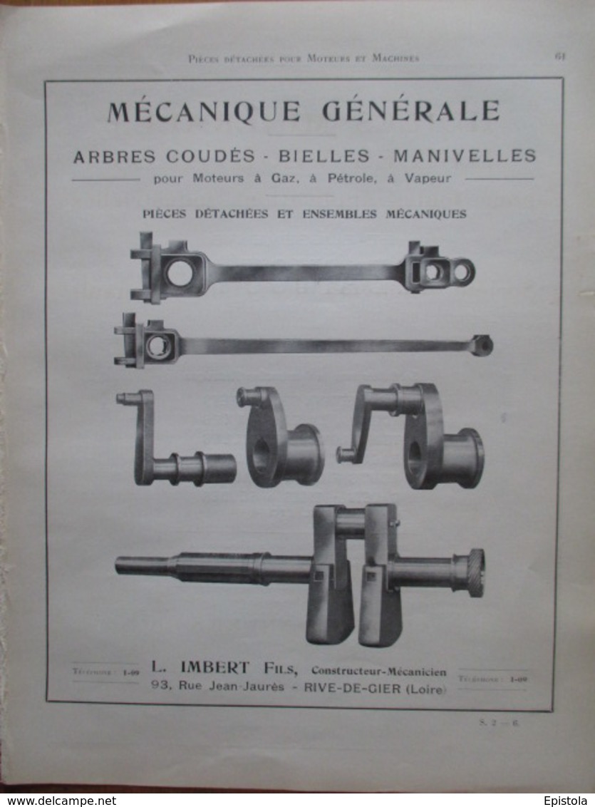 BIELLE & MANIVELLE  Ets Imbert RIVE DE GIER - Page De 1925 De Catalogue Sciences & Technique (Dims. Standard 22 X 30 Cm) - Other Apparatus