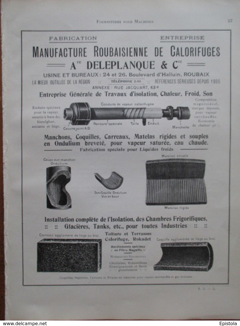 CALORIFUGE Ets Deleplanque à Roubaix - Page De 1925 De Catalogue Sciences & Technique (Dims. Standard 22 X 30 Cm) - Andere Geräte