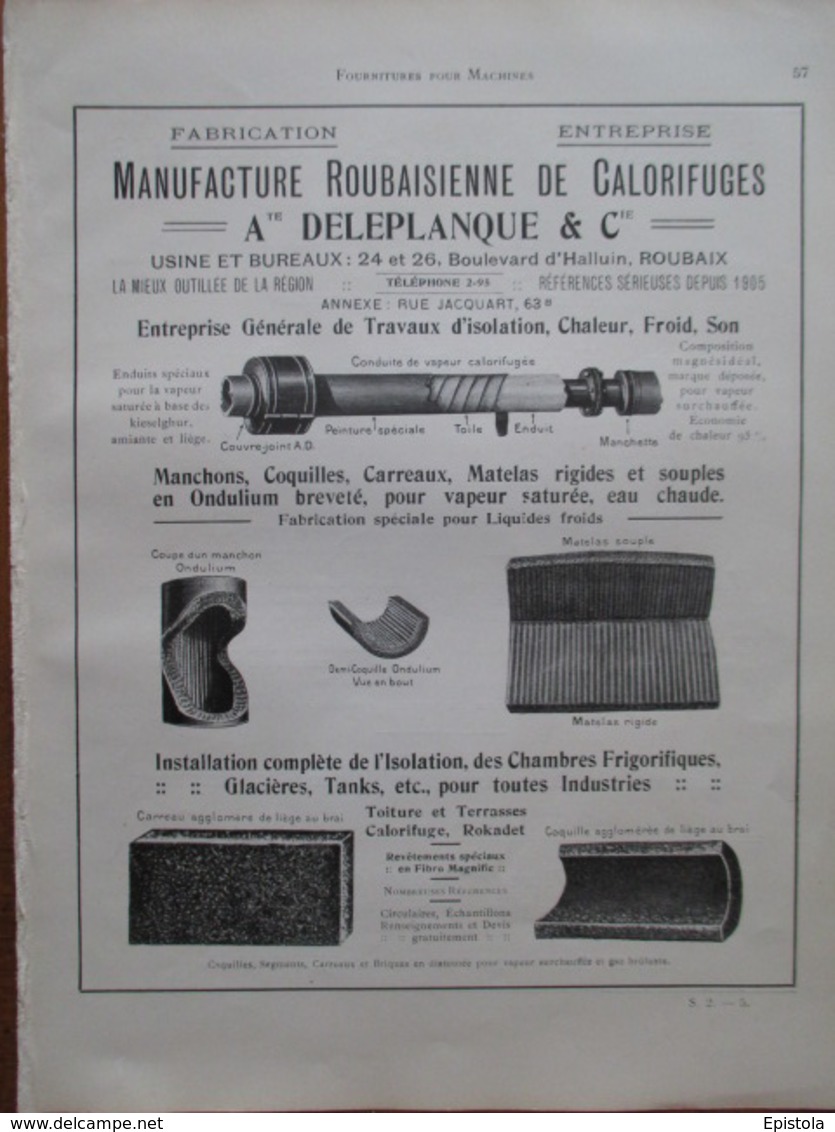 CALORIFUGE Ets Deleplanque à Roubaix - Page De 1925 De Catalogue Sciences & Technique (Dims. Standard 22 X 30 Cm) - Autres Appareils