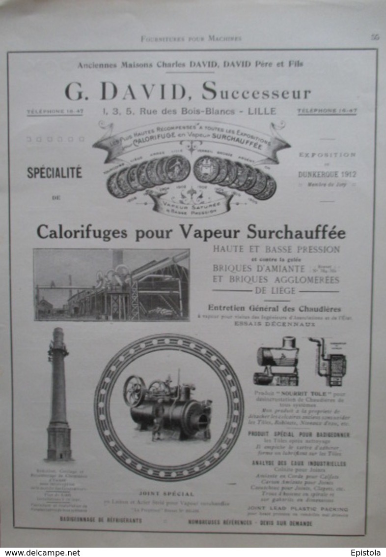 CALORIFUGE Ets G David  à Lille  - Page De 1925 De Catalogue Sciences & Technique (Dims. Standard 22 X 30 Cm) - Other Apparatus