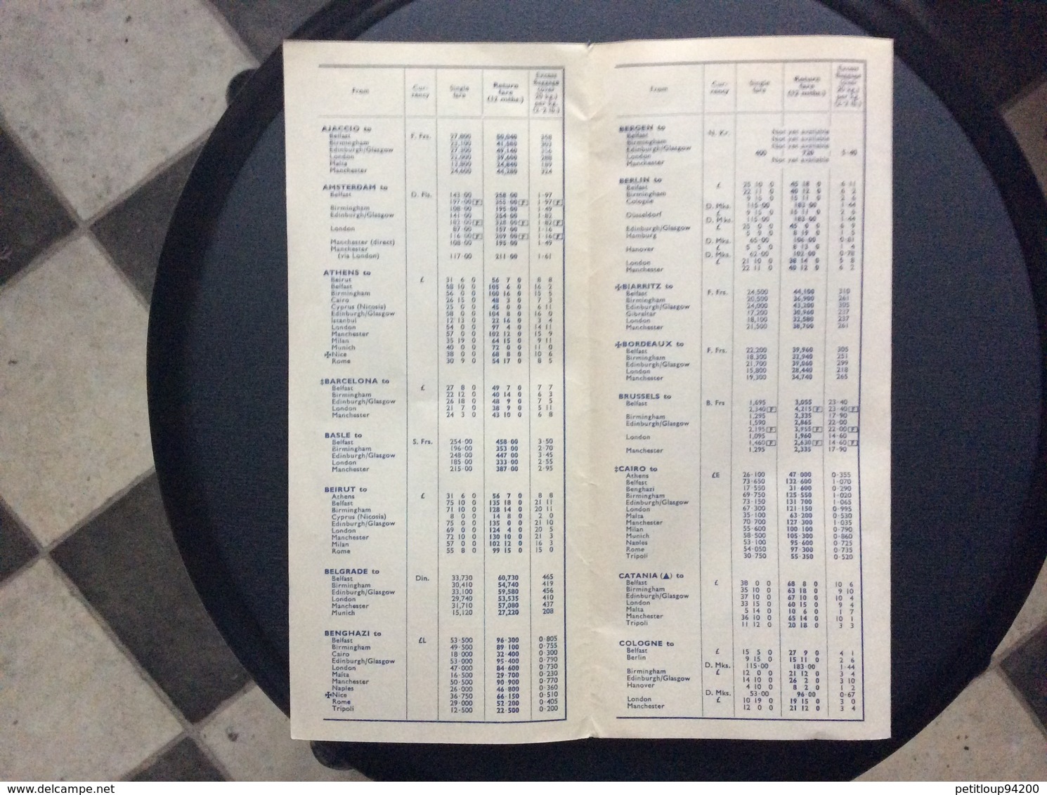 BEA HORAIRES/TIME TABLE  Annee 1956 - Timetables