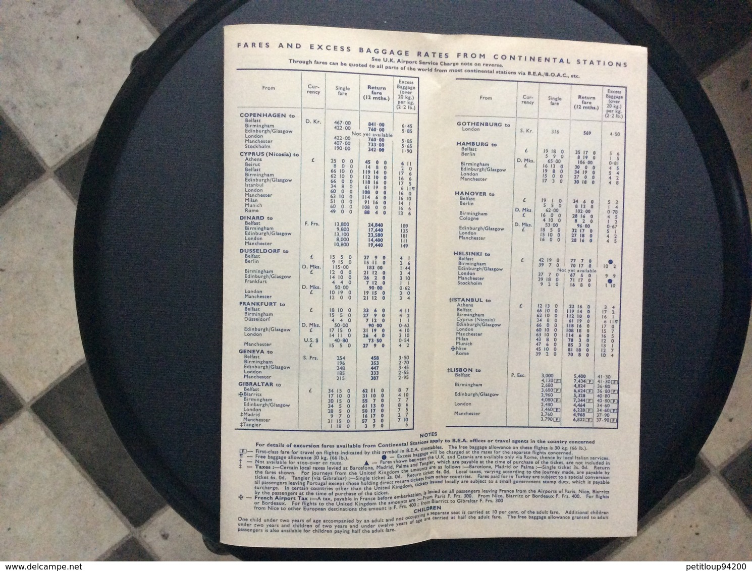 BEA HORAIRES/TIME TABLE  Annee 1956 - Orari