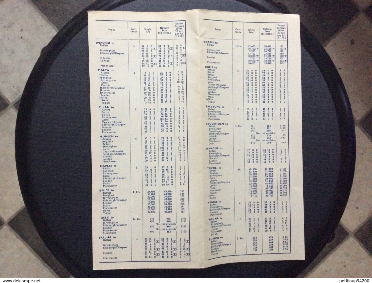 BEA HORAIRES/TIME TABLE  Annee 1956 - Horarios