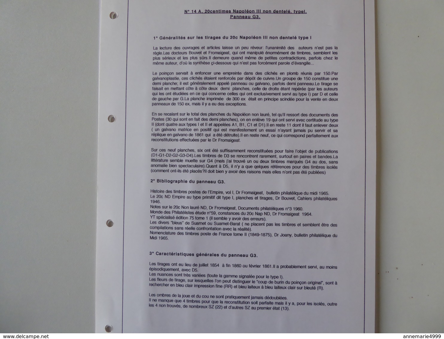 FRANCE Planchage du Numéro 14A Type I Panneau G3 , IMPORTANT Voir commentaire. Travail de spécialiste