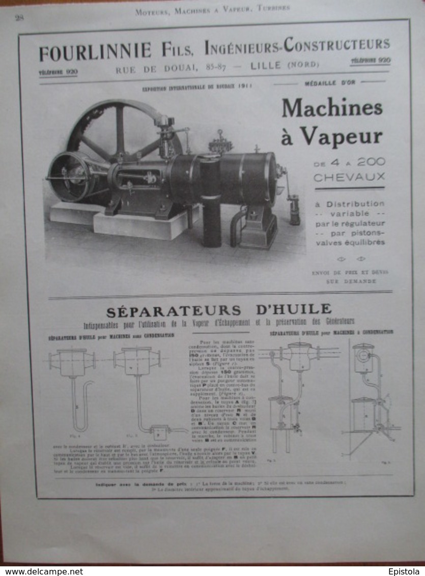 MACHINE A VAPEUR 200 Cv  Fourlinnie à Lille - Page De 1925 Catalogue Sciences & Tech. (Dims. Standard 22 X 30 Cm) - Autres Appareils