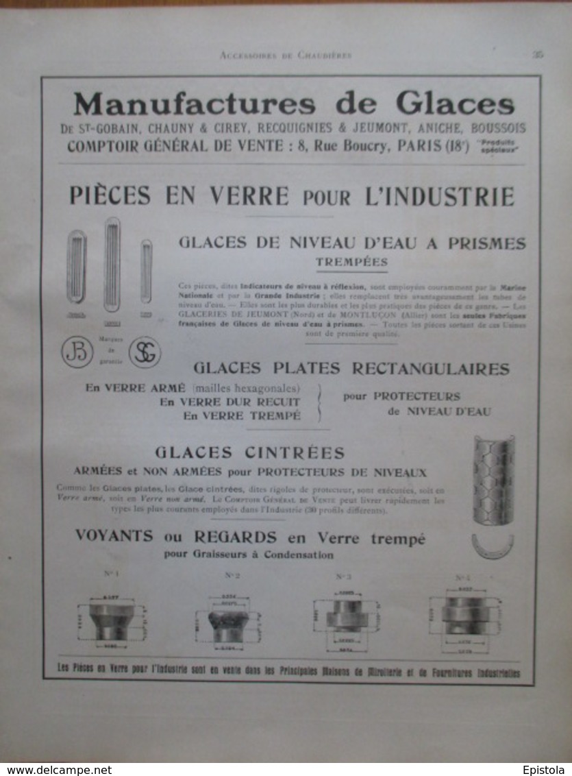 VOYANT DE REGARDS En Verre  Saint Gobain - Page De 1925 Catalogue Sciences & Tech. (Dims. Standard 22 X 30 Cm) - Andere Toestellen