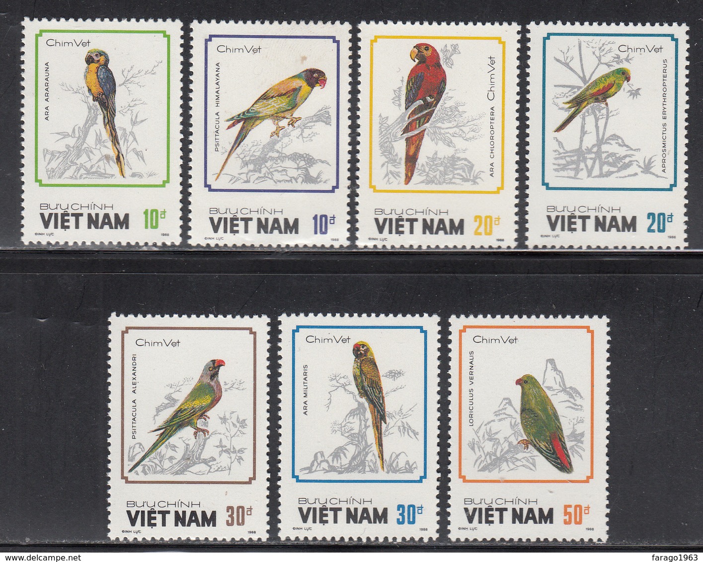 1988 Vietnam Birds Parrots Complete Set Of 7 MNH - Vietnam