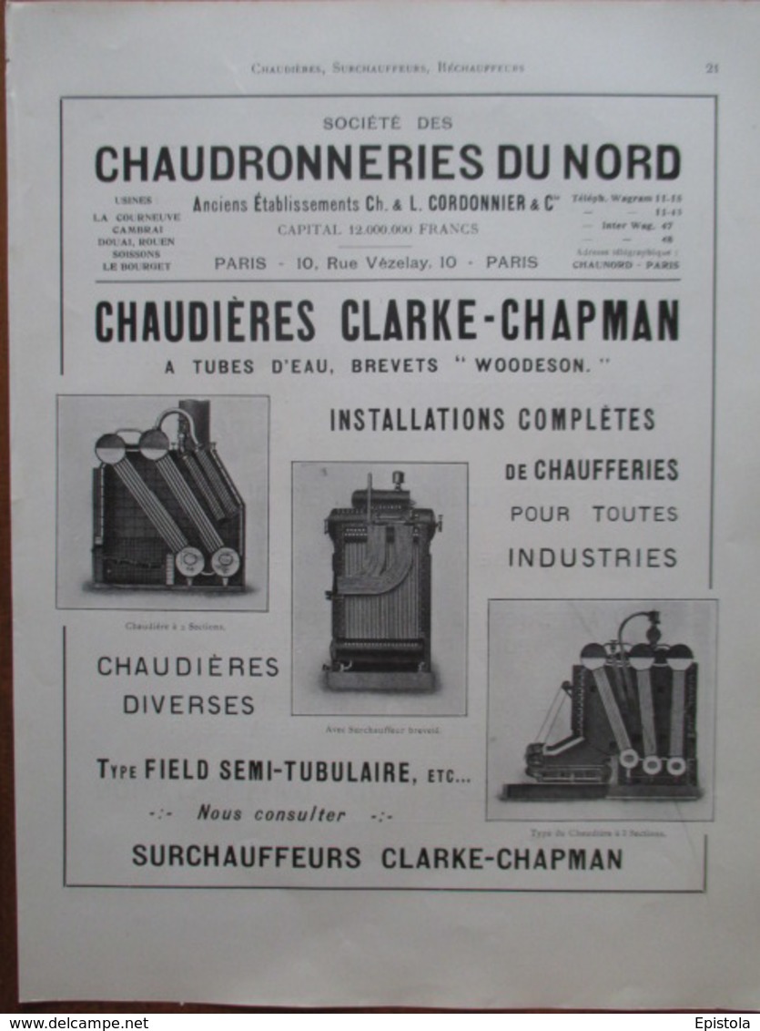 CHAUDIERE INDUSTRIELLE  Clarke Chapman  - Page De 1925 Catalogue Sciences & Tech. (Dims. Standard 22 X 30 Cm) - Maschinen