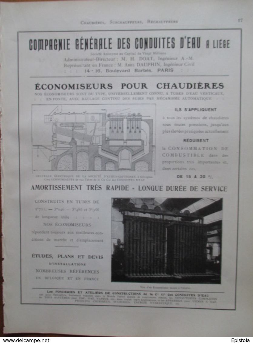 ECONOMISEUR POUR CHAUDIERE à Liège   - Page De 1925 Catalogue Sciences & Tech. (Dims. Standard 22 X 30 Cm) - Andere Toestellen