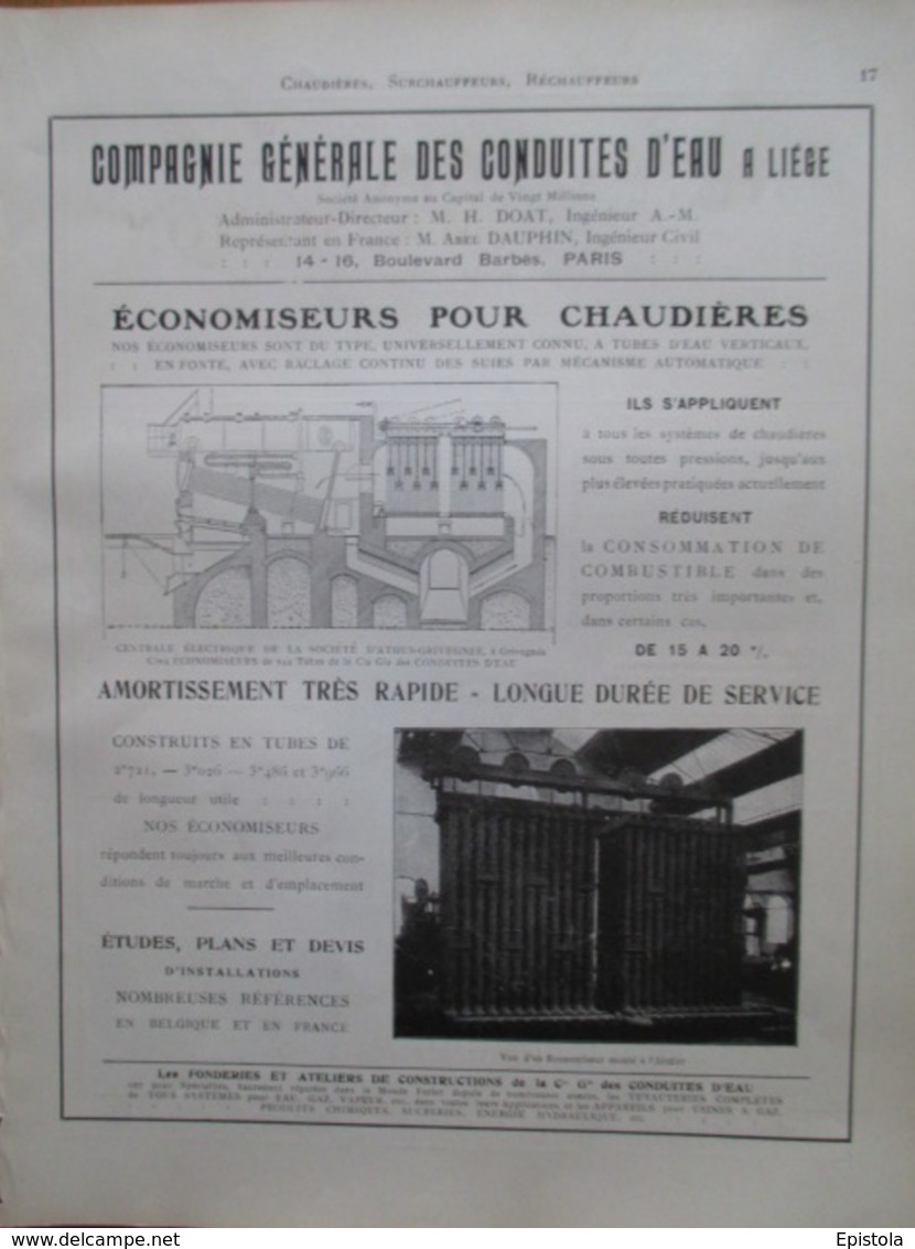 ECONOMISEUR POUR CHAUDIERE à Liège   - Page De 1925 Catalogue Sciences & Tech. (Dims. Standard 22 X 30 Cm) - Machines